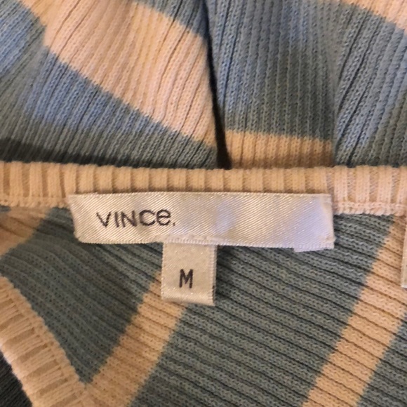 VINCE Cotton Racerback Tank Striped Ribbed Knit Sweater Baby Blue/Cream Stripes - Picture 7 of 8